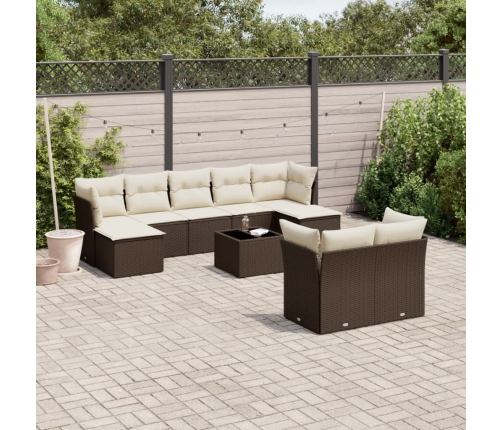 Set de sofás de jardín 10 pzas y cojines ratán sintético marrón