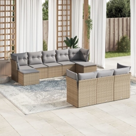 Juego de sofás jardín con cojines beige 10 pzas ratán sintético
