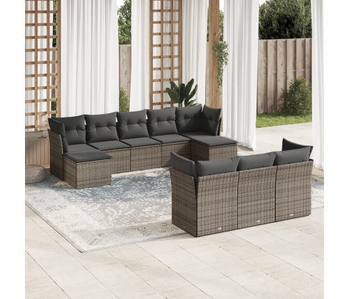Set de sofás de jardín 10 pzas con cojines ratán sintético gris