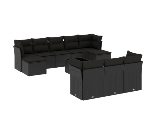 Set de sofás de jardín 11 pzas y cojines ratán sintético negro
