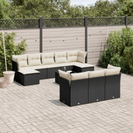 Set de sofás de jardín 11 pzas y cojines ratán sintético negro