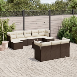 Set de sofás de jardín 11 pzas cojines ratán sintético marrón
