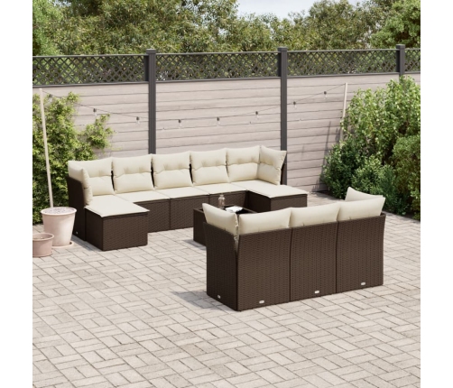 Set de sofás de jardín 11 pzas cojines ratán sintético marrón