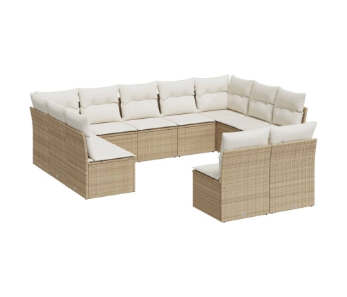 Set de sofás de jardín 11pzas con cojines ratán sintético beige