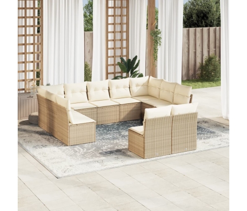 Set de sofás de jardín 11pzas con cojines ratán sintético beige