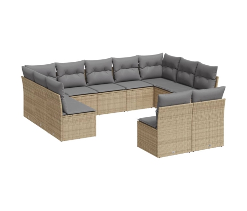 Set de sofás de jardín 11pzas con cojines ratán sintético beige