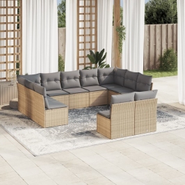 Set de sofás de jardín 11pzas con cojines ratán sintético beige