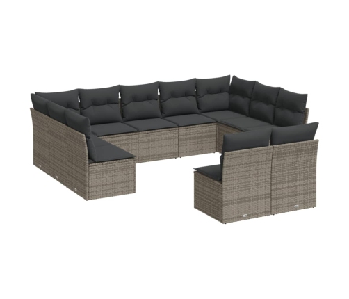 Set de sofás de jardín 11 pzas y cojines ratán sintético gris