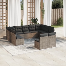 Set de sofás de jardín 11 pzas y cojines ratán sintético gris