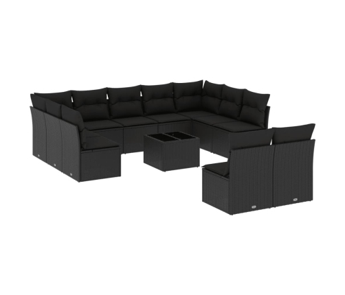 Set de sofás de jardín 12 piezas cojines ratán sintético negro