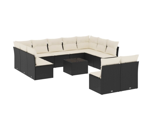 Set de sofás de jardín 12 piezas cojines ratán sintético negro