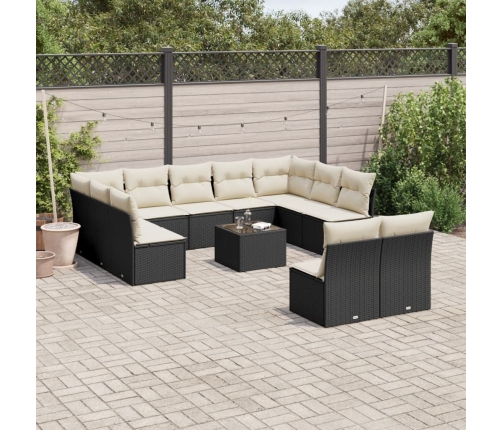 Set de sofás de jardín 12 piezas cojines ratán sintético negro