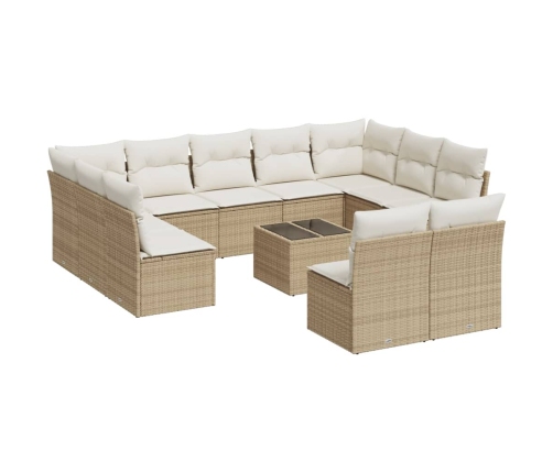 Set de sofás de jardín 12 pzas y cojines ratán sintético marrón