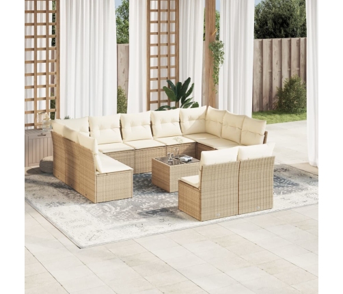 Set de sofás de jardín 12 pzas y cojines ratán sintético marrón