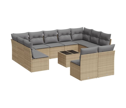 Set de sofás de jardín 12 pzas y cojines ratán sintético marrón