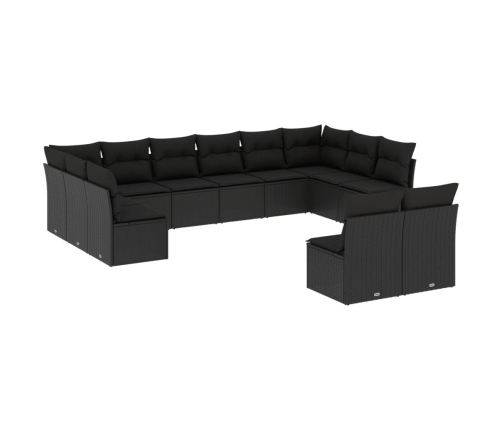 Set de sofás de jardín 12 piezas cojines ratán sintético negro