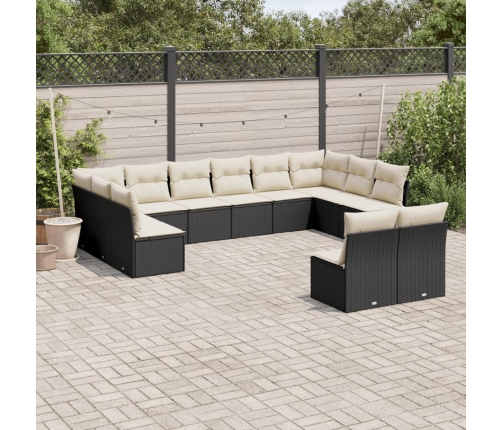 Set de sofás de jardín 12 piezas cojines ratán sintético negro
