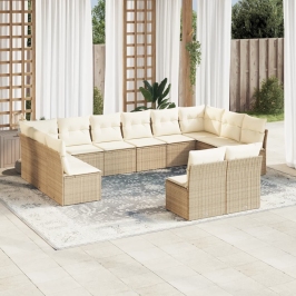 Set de sofás de jardín 12 pzas y cojines ratán sintético marrón