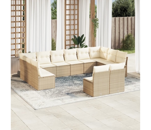 Set de sofás de jardín 12 pzas y cojines ratán sintético marrón