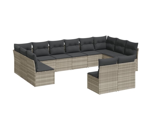 Set de sofás de jardín 12 pzas y cojines ratán sintético gris