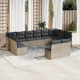 Set de sofás de jardín 12 pzas y cojines ratán sintético gris
