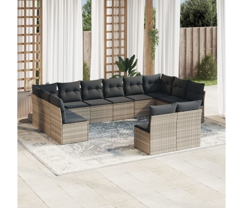 Set de sofás de jardín 12 pzas y cojines ratán sintético gris