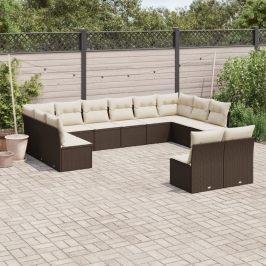 Set de sofás de jardín y cojines 12 pzas ratán sintético marrón