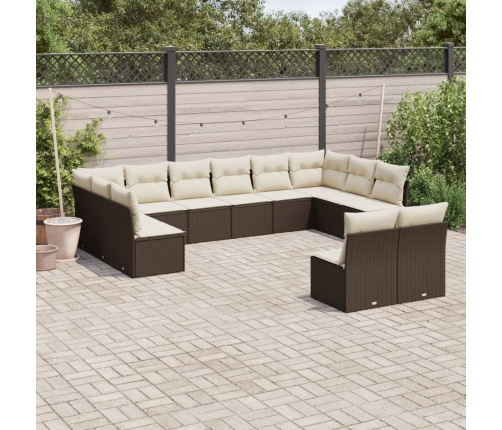 Set de sofás de jardín y cojines 12 pzas ratán sintético marrón
