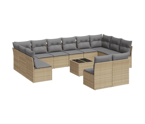 Set sofás de jardín con cojines 13 pzas ratán sintético beige