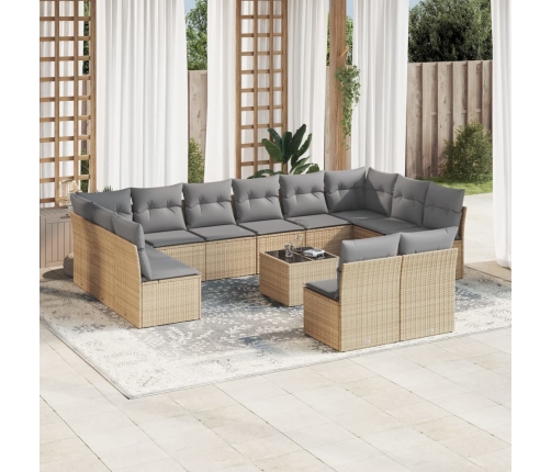 Set sofás de jardín con cojines 13 pzas ratán sintético beige