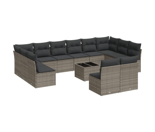 Set sofás de jardín con cojines 13 piezas ratán sintético gris