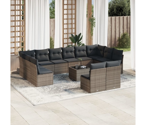 Set sofás de jardín con cojines 13 piezas ratán sintético gris