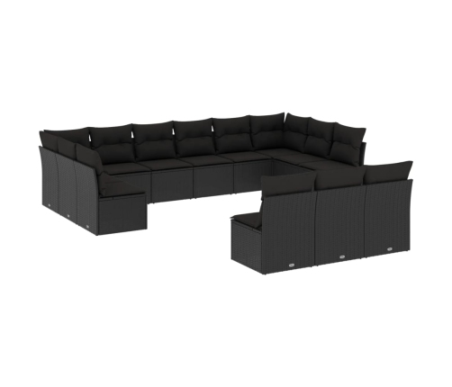 Set de sofás de jardín y cojines 13 pzas ratán sintético negro