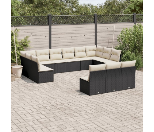 Set de sofás de jardín y cojines 13 pzas ratán sintético negro