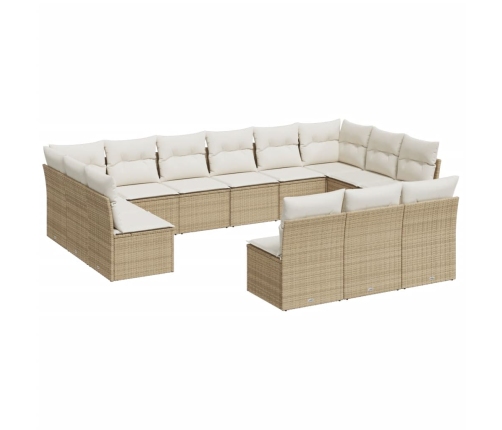 Set sofás de jardín con cojines 13 pzas ratán sintético beige