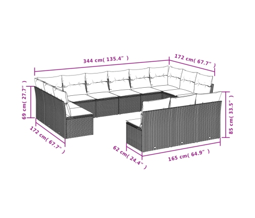 Set sofás de jardín con cojines 13 pzas ratán sintético beige