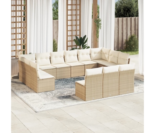 Set sofás de jardín con cojines 13 pzas ratán sintético beige