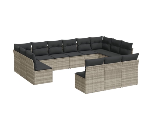 Set sofás de jardín con cojines 13 piezas ratán sintético gris