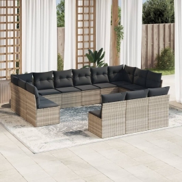 Set sofás de jardín con cojines 13 piezas ratán sintético gris