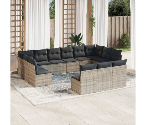 Set sofás de jardín con cojines 13 piezas ratán sintético gris