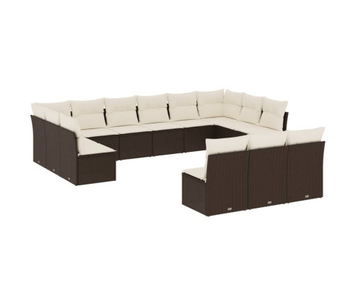 Set de sofás de jardín con cojines 13 piezas ratán PE marrón