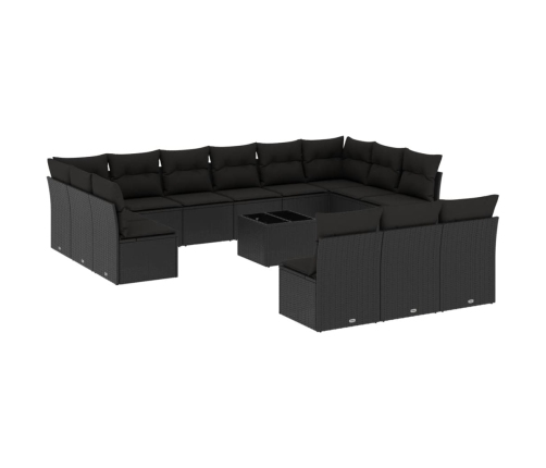 Set sofás de jardín 14 pzas con cojines ratán sintético negro