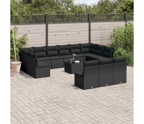 Set sofás de jardín 14 pzas con cojines ratán sintético negro