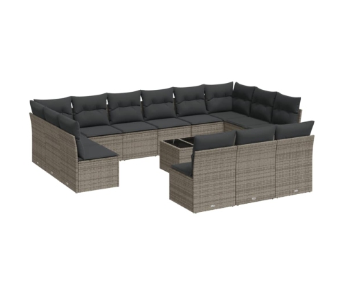 Set de sofás de jardín 14 pzas con cojines ratán sintético gris