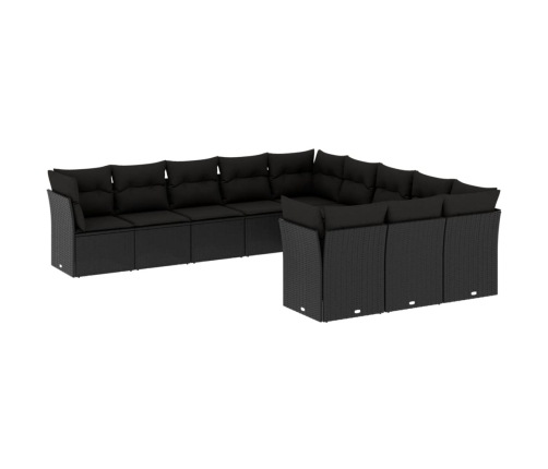 Set de sofás de jardín 11 pzas y cojines ratán sintético negro