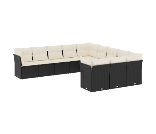 Set de sofás de jardín 11 pzas y cojines ratán sintético negro