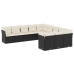 Set de sofás de jardín 11 pzas y cojines ratán sintético negro