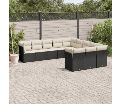 Set de sofás de jardín 11 pzas y cojines ratán sintético negro