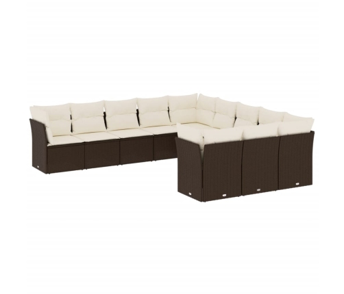 Set de sofás de jardín 11 pzas cojines ratán sintético marrón
