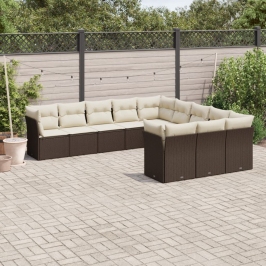 Set de sofás de jardín 11 pzas cojines ratán sintético marrón